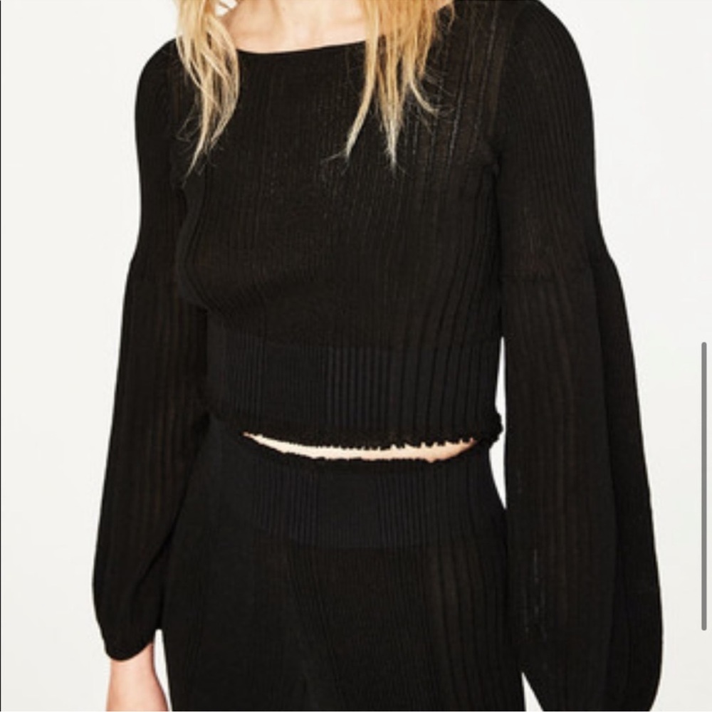 NWT Zara Knit black shirt top S Small ribbed knit sweater